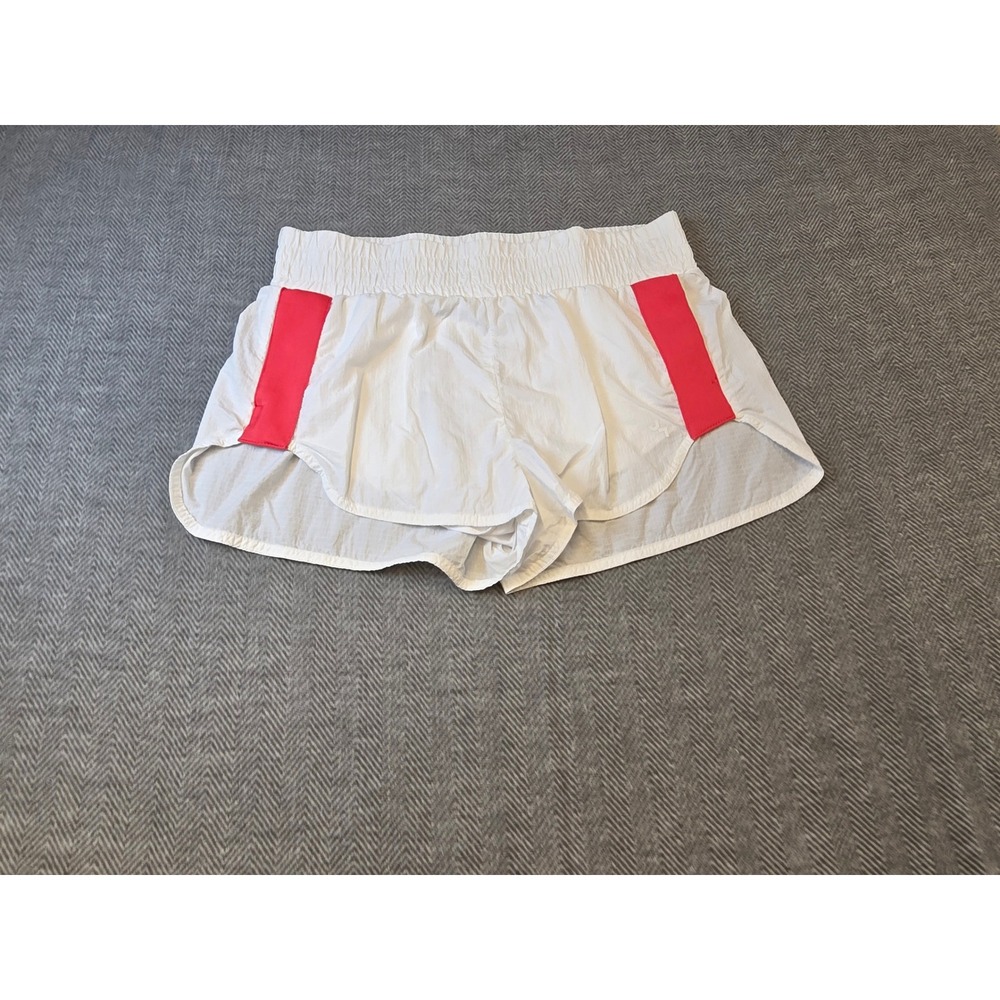 JoyLab Athletic Shorts Womens L White Neon Pink Striped Athleisure Elastic Waist
